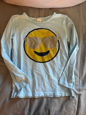Crewcuts Light Blue Long-Sleeve Tee with Yellow Emoji & Silver Sunglasses